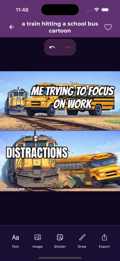 Finished meme created by the MemeFast AI meme generator, ready to save or share from the app